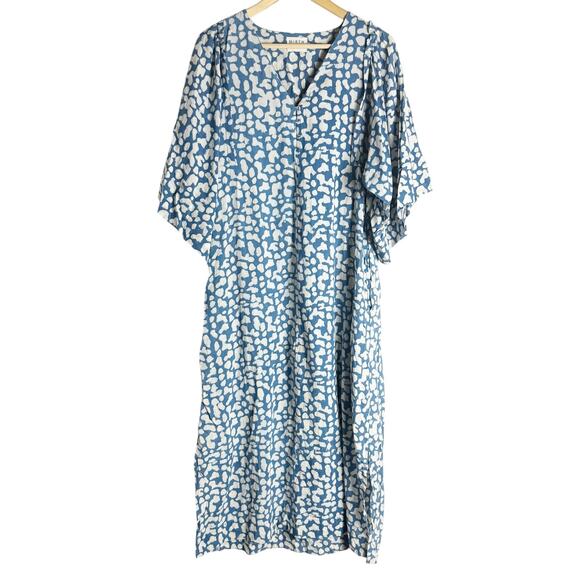 Mirth Coba Blue Mosaic Print V-Neck Kaftan Boho Coastal Beach Maxi Dress Size M - Picture 2 of 11